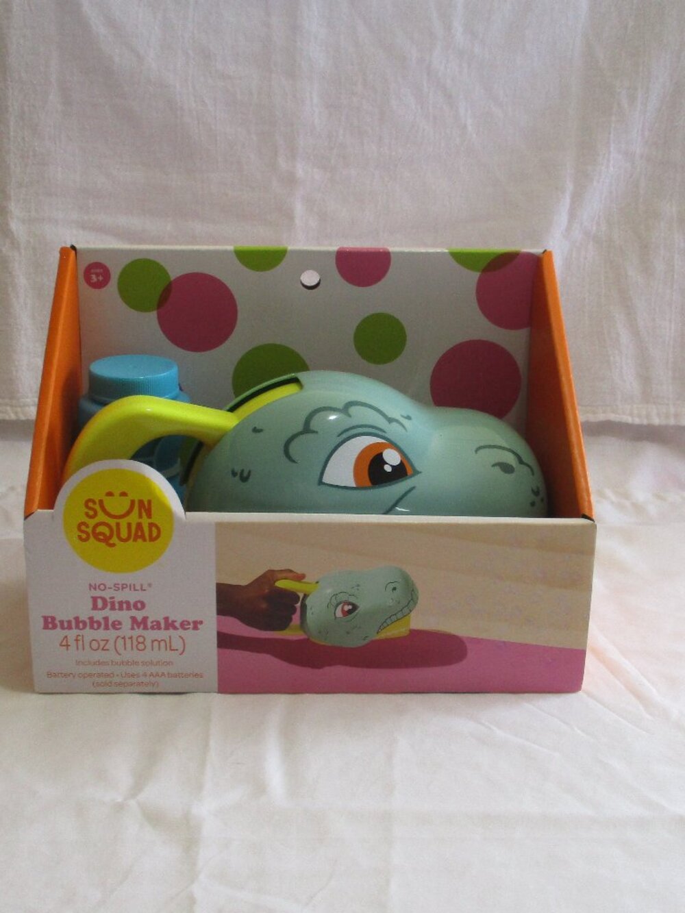 Sun Squad No-Spill Dino Bubble Maker Battery Operated Ages 3+ New in Box